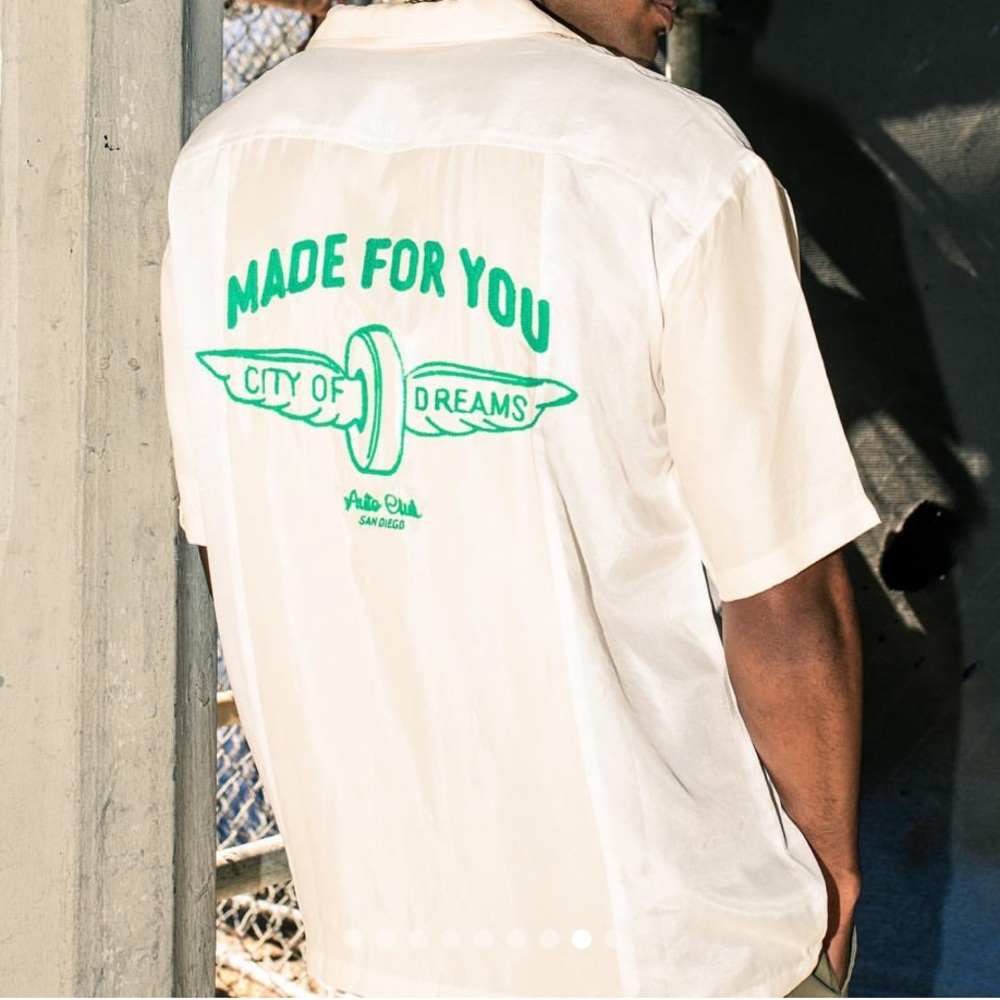 Mondaysuck City of Dreams Bowling Shirt Cream White Green Men’s Size Medium